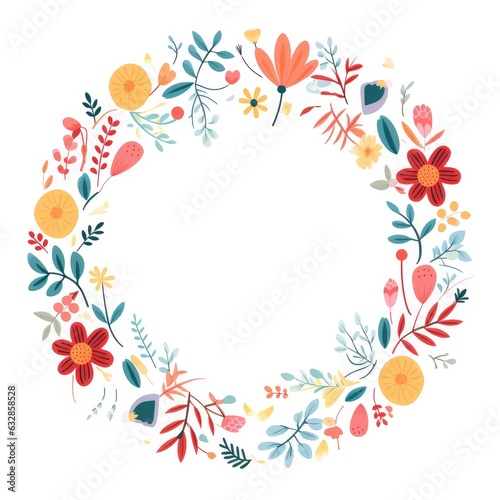 Beautiful Floral Frame design in circle, AI generated Image