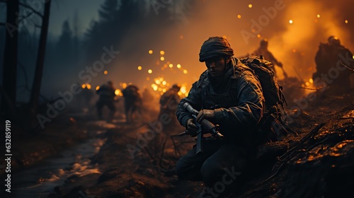 Heavily Armed Soldiers Holding Rifles In War