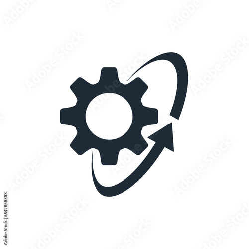 Gear and up arrow. Technical leader. Engineering service. Vector linear icon isolated on white background.