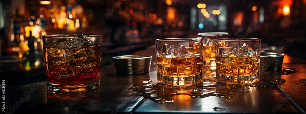 Glasses of whiskey at the bar. Glasses of whiskey at the bar.