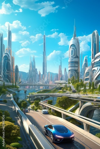 Ecology city concept with clean energy for good environment Created with Generative AI technology.