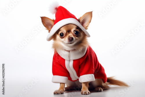 Christmas dog in a New Year's costume on a white isolated background © Uliana