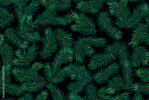New Year  Christmas pattern of Christmas tree branches. Background  wallpaper