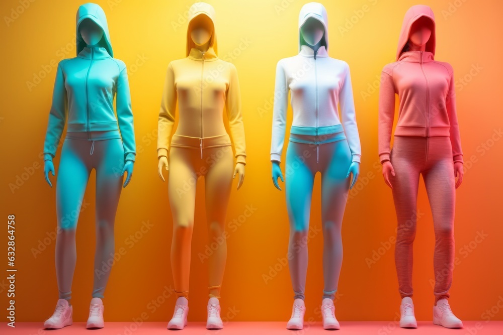 Fototapeta premium Colorful exercise clothing set on sport clothes mannequin Created with Generative AI technology.