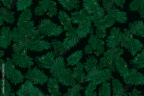 New Year  Christmas pattern of Christmas tree branches. Background  wallpaper. AI generated