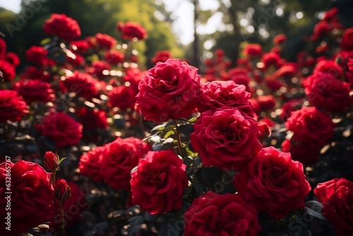 Crimson Blooms Red Roses in Full Bloom in Their Natural Habitat. Generative Ai © AIstudio1