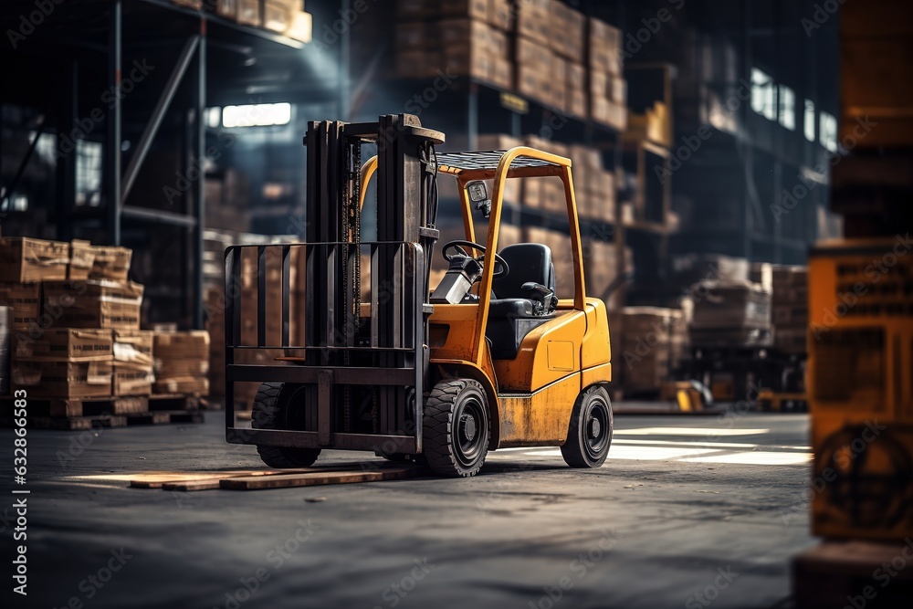 Forklift in a warehouse. Working in a warehouse.