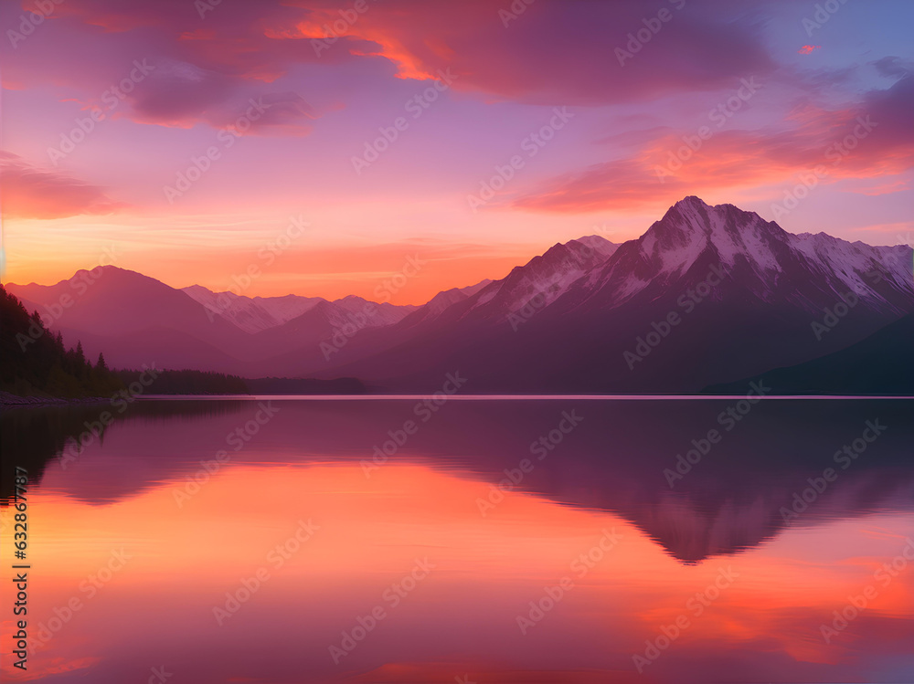 beautiful picture of a mesmerizing sunset reflecting on the water against the mountains