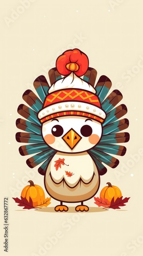 cute turkey to celebrate thanksgiving card illustration