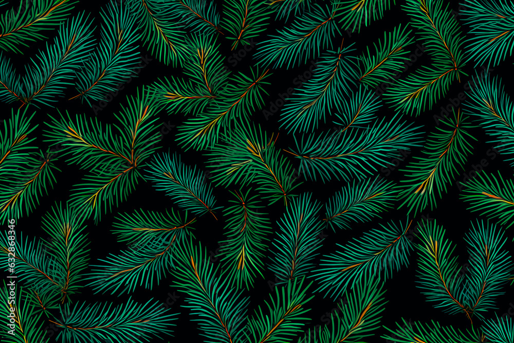 New Year, Christmas pattern of Christmas tree branches. Background, wallpaper. AI generated