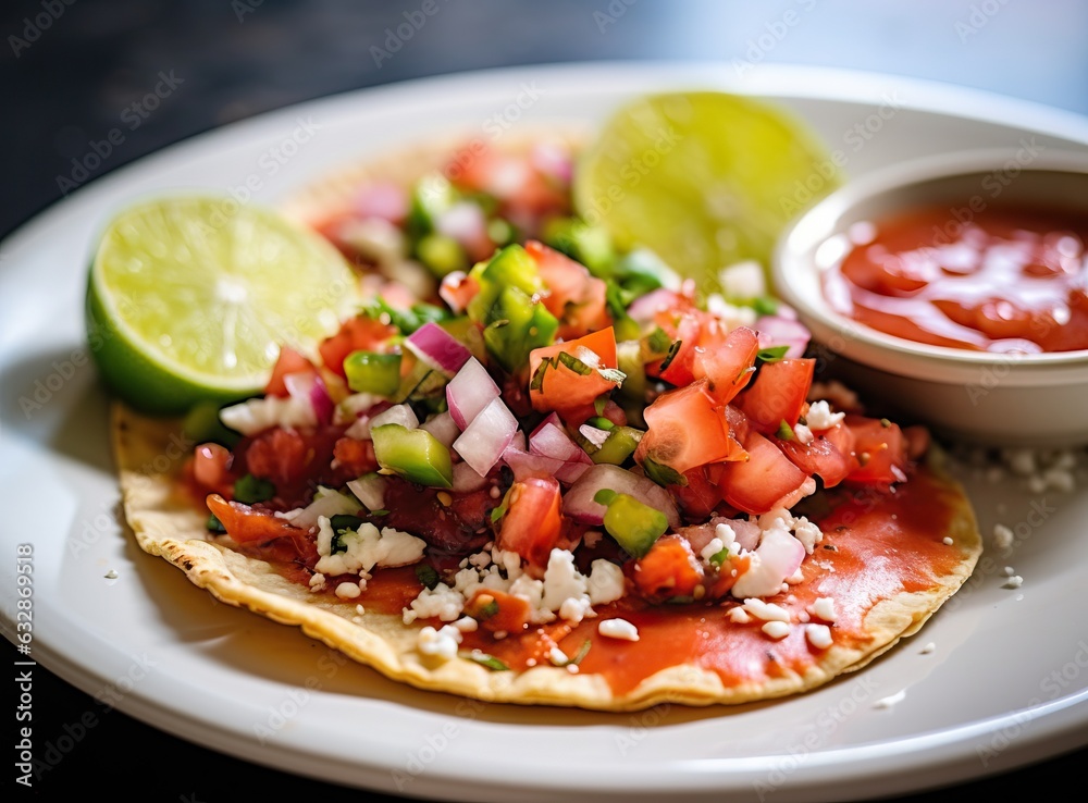 Pico de Gallo, traditional mexican fish tacos with ingredients Pico de Gallo, traditional mexican fish tacos with ingredients