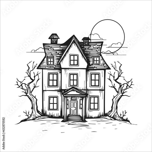 halloween haunted house illustration