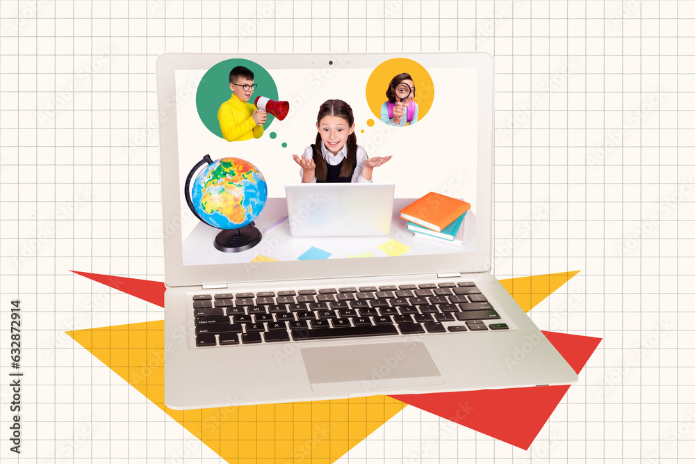 Creative collage picture of netbook display kids learning book planet ...