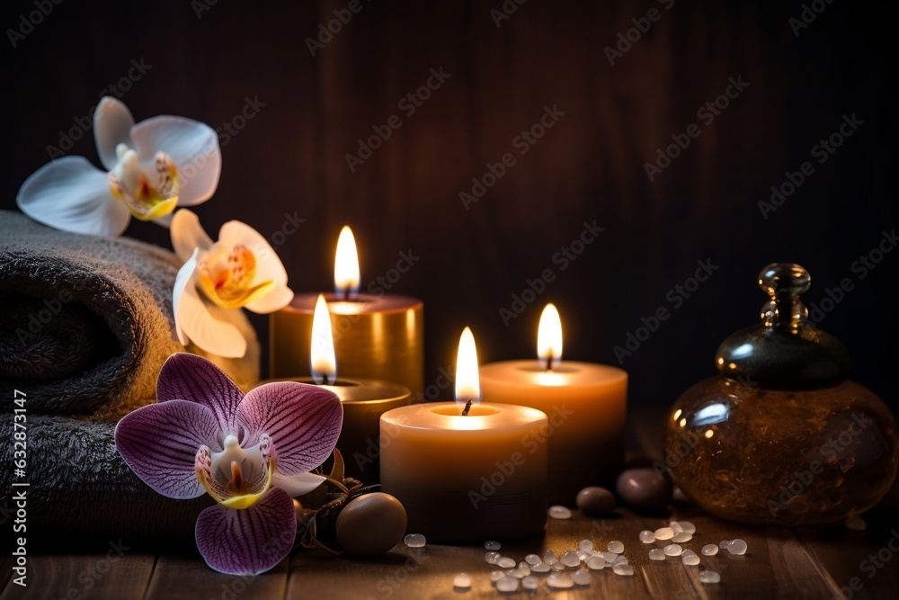 Spa Oasis Background with Candles for Beauty Spa Treatment. Generative Ai
