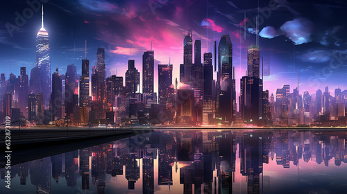 Cyberpunk Skylines: Futuristic Cityscape with Neon Towers © icehawk33