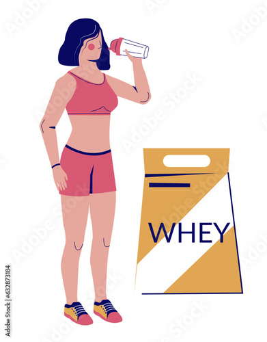Fitness woman drinking whey cocktail sports nutrition