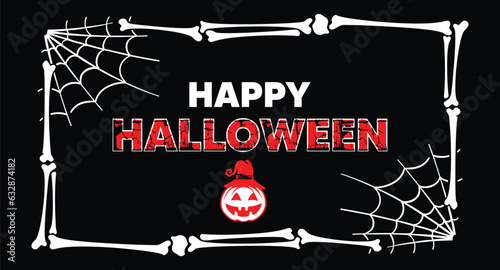 Halloween party poster Pumpkin bone and spider trap border