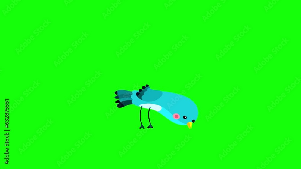 Nightingale bird blue cartoon animation character pecking eating green box. Blinking eyes seamless loop behaviour. Nightingale bird blue cartoon animation character pecking eating green box. Blinking eyes seamless loop behaviour.