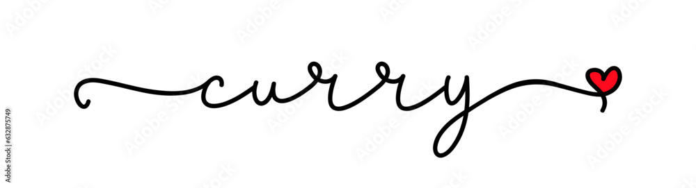 Curry. Indian food. Vector logo word. Design for t-shirt, poster, flyer, banner, menu cafe. Hand drawn calligraphy text. Typography curry logo with heart symbol. Signboard food text curry. Curry. Indian food. Vector logo word. Design for t-shirt, poster, flyer, banner, menu cafe. Hand drawn calligraphy text. Typography curry logo with heart symbol. Signboard food text curry.