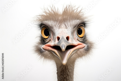 Ostrich head on a white background. Close-up.