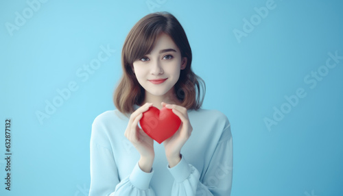 Woman holding red heart, World health day, Health care and mental health concept, Health insurance, Charity volunteer donation, CSR responsibility, World heart day, Self love © LAONG