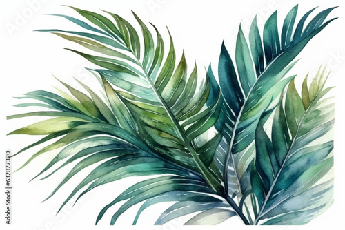 Tropical palm leaves swaying in the breeze, Leaves Watercolor, 