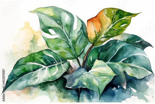 Majestic philodendron leaves with their broad and vibrant green appearance, Leaves Watercolor,  photo