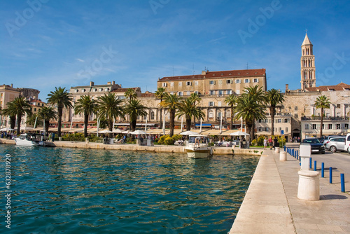 The historic Riva waterfront in the centre of Split, Croatia. Lined with bars and restaurants, it is popular with tourists and locals alike. Cathedral of Saint Domnius  photo