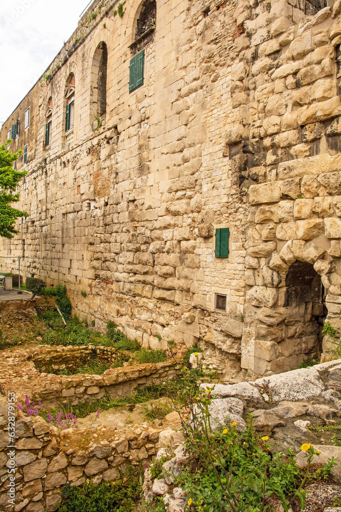 The historic city walls of Split in Croatia. Part of the Diocletian Palace. This is part of the eastern wall The historic city walls of Split in Croatia. Part of the Diocletian Palace. This is part of the eastern wall