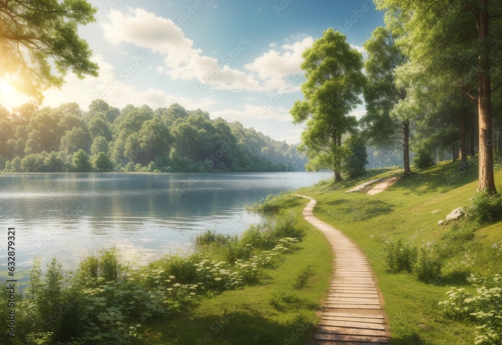 Natural background of beautiful forest trees lake path and landscapes Natural background of beautiful forest trees lake path and landscapes