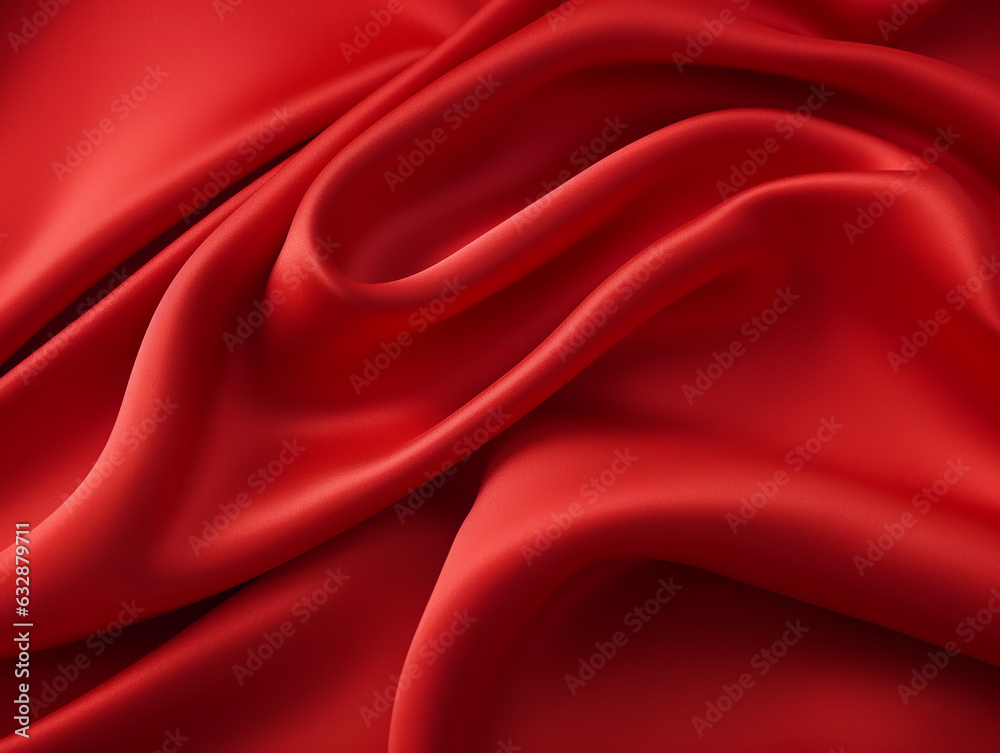 Obraz premium Red luxury romantic satin fabric background with beautiful soft wavy folds. AI generation