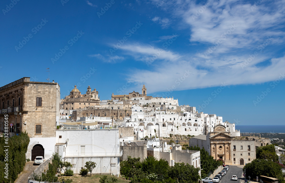 OSTUNI, ITALY, JULY, 12, 2023 - Panoramic view of the village of Ostuni, province of Brindisi, Puglia, Italy