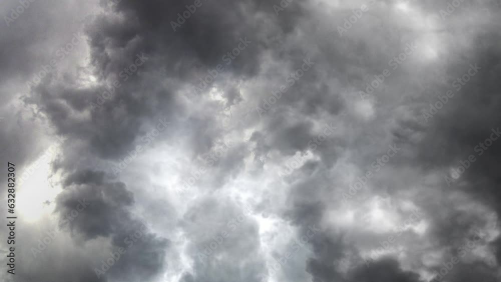 Thunderstorm with lightning bolt strikes in dark clouds