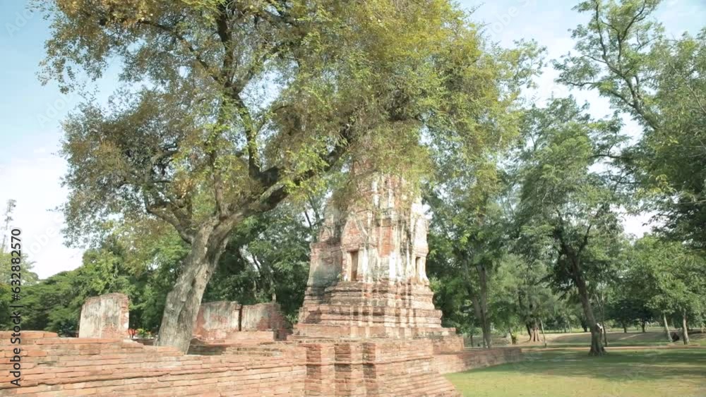 Old Temples in Ruins at Ayutthaya's National Park in Thailand. Slow Panning Shot. Old Temples in Ruins at Ayutthaya's National Park in Thailand. Slow Panning Shot.