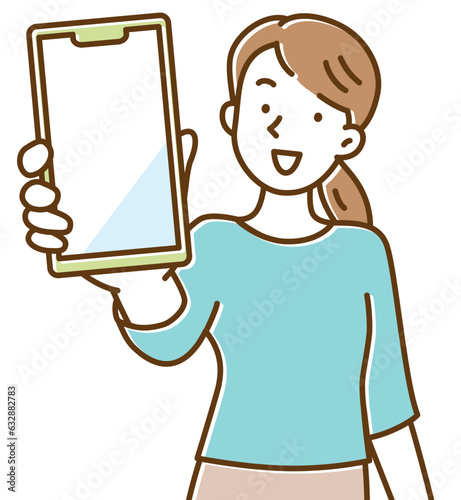 スマホの画面をアップで見せる若い女性