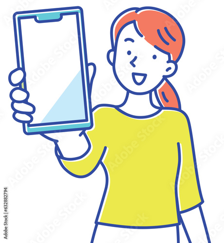 スマホの画面をアップで見せる若い女性