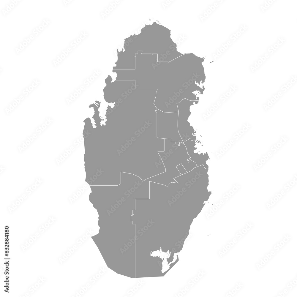 Grey map of the administrative divisions of the country of Qatar. Vector illustration.