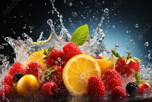 Fresh fruit with water splash  Generative AI