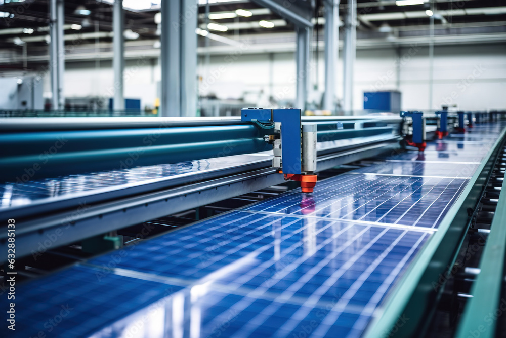 Production line at a solar panel factory. Automated process of ...