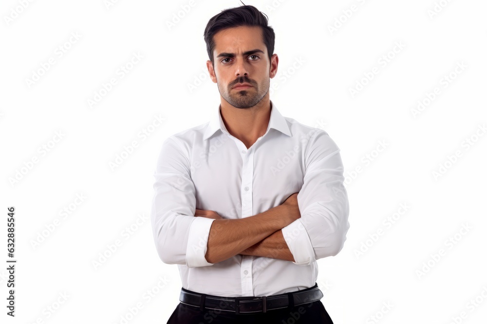 Portrait of serious young man with arms crossed, isolated on white background Portrait of serious young man with arms crossed, isolated on white background