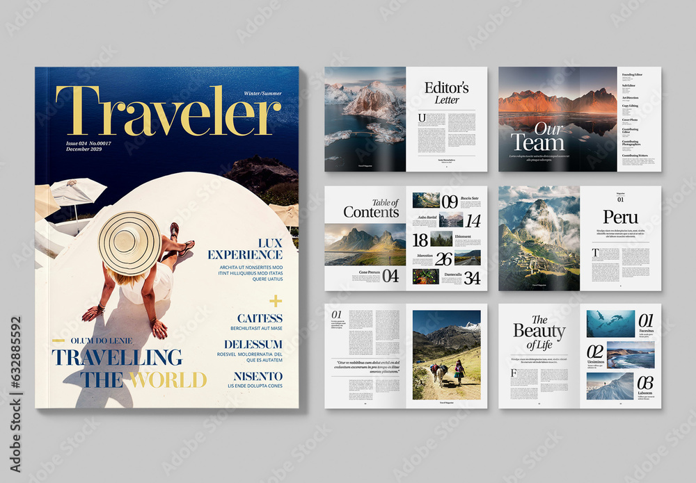 Travel Magazine Layout Stock Template | Adobe Stock