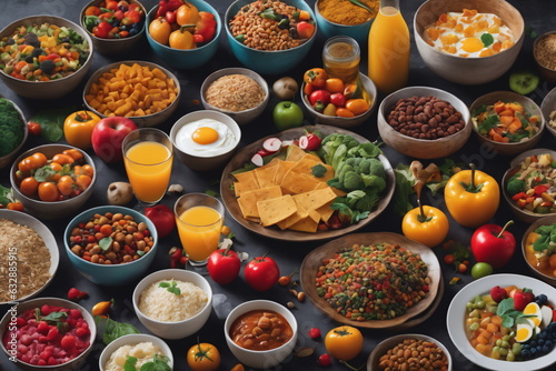 Eine Komposition verschiedener Lebensmittel aus unterschiedlichen Kulturen photo
