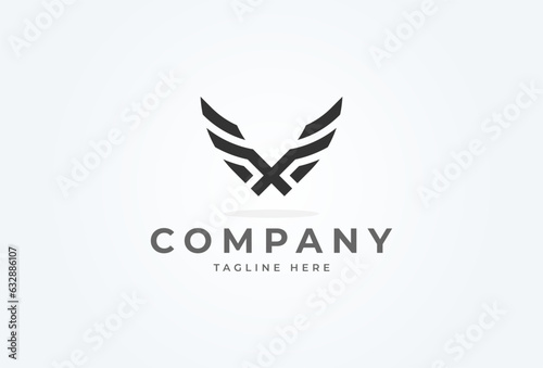 Initial XV Wing logo. monogram logo design combination of letters X and V forming abstract bird. Flat Vector Logo Design Template. vector illustration