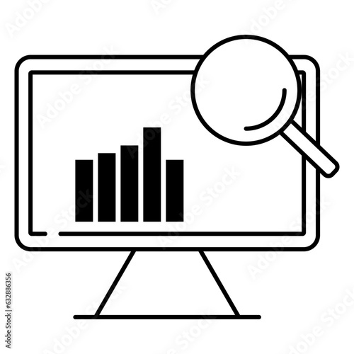 Screen, monitor and magnifying glass icon. Monitoring icon.