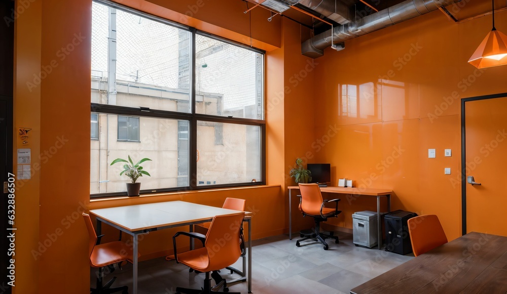 Simple Modern elegant office workspace with plants, orange based color combination office