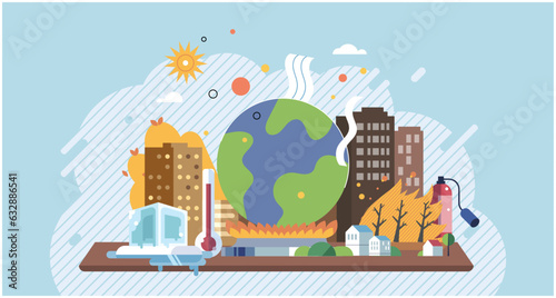 Planet Earth in smoke, plastic, garbage. Toxic air pollution. Greenhouse effect of CO2. Earth with reasons of destroying. Fire in the forest near city. Climate change cycle dried or dry cracked land
