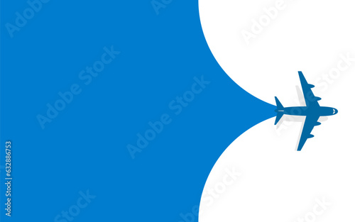 Airplane on blue background. Plane tourism flying travel banner. Vector illustration.