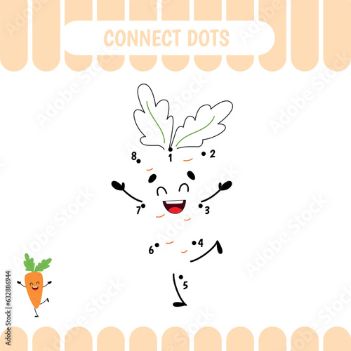 Number educational game for preschool kids. Connect dots. Activity page with carrot. Vector illustration
