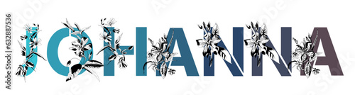 Woman's name Johanna. Font composition named Johanna. Decorative floral font. Typography in the style of art nouveau, modern, vintage.	
