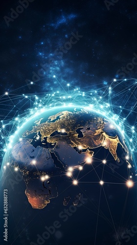 Global Network Connection Over Planet Earth, generative ai and internet background